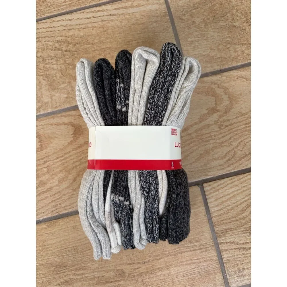 NWT Lucky Brand Super Soft Boot Socks 6 Pack Marled Gray Cozy Crew Socks